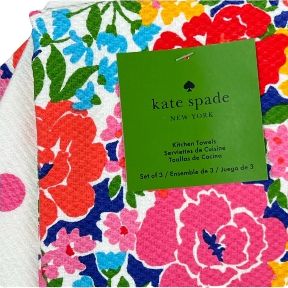Kate Spade - ‘Pink/Red Flowers’ dish towels (3). NWT  Firm!
